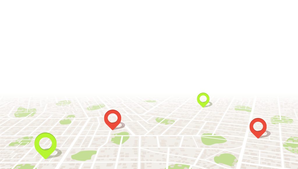 Épingle de localisation sur une carte de ville en perspective.
